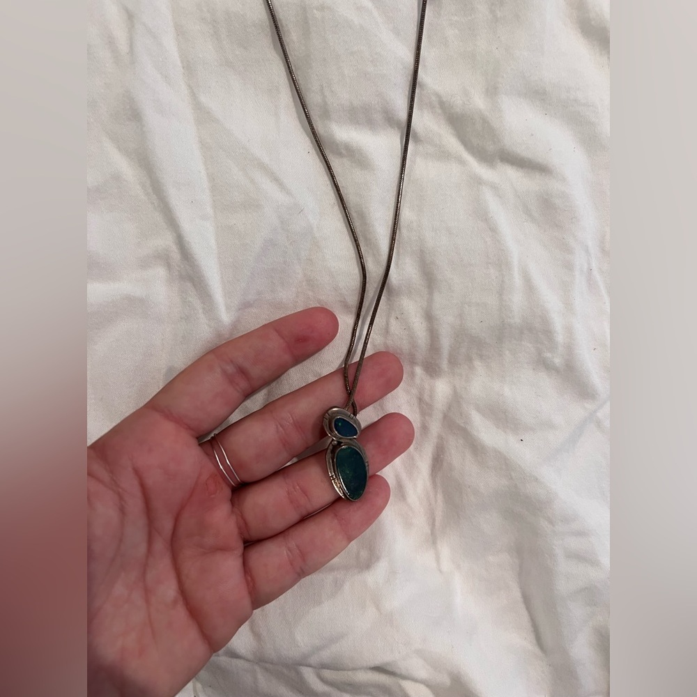 antique silver blue crystal pendent necklace